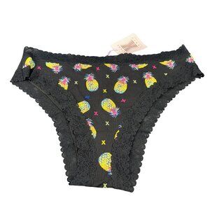 Savage X Fenty Women's Size 2X Panty Bikini Lace Trim Pinapple Print Black New